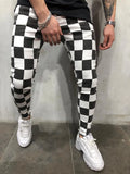 Riolio Black and White Check Trendy Muscle Brothers Camouflage Sports Pants Men's Fitness Pants Outdoor Running Training Pants Slim Fit