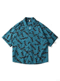 Riolio  Spring and Summer New Men's Short Sleeved Floral Shirt Cardigan Hawaii Style Loose Men's Short Sleeved Shirt