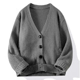 Riolio Autumn and Winter New Men's Cardigan V-neck Fashion Sweater with Thick Long Sleeves Outside Men's Comfortable Warm Sweater