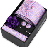 Riolio  Men Necktie Flower Pin Set With Box Luxury Necktie Handkerchief Brooch With Cufflinks Set Gift Box Wedding Men Suits Gravatas