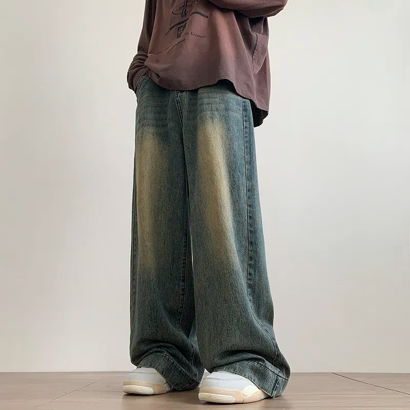 Mens Retro Cargo Pants Straight Solid Trousers Wide Leg Hip Hop Work  Streetwear