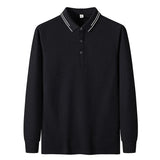 Riolio  Long Sleeve Polo Shirt Men's Business Casual Striped Loose Fit Anti-Wrinkle Fly Smooth Spring Autumn Fashion