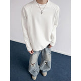 Riolio  Spring Long Sleeved T-shirt Men Fashion Black Casual T-shirt Men Streetwear Korean Loose Round Neck White T Shirt Mens Top