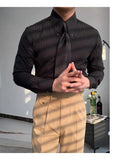 Riolio New Italy Business Men Shirts Light Luxury Textured Peaked Lapel Striped Long Sleeve Cardigan Leisure High Quality Blouse M-2XL