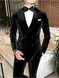 Riolio  Black Elegant Men's Double Breasted Suits 2 Pieces Stage Performance Peak Lapel Man Formal Suit Set Wedding Groom Sets XS-6XL