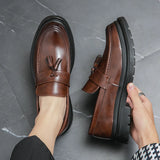 Riolio High quality black men's loafers, fashionable tassels, casual patent leather, wedding business dress shoes, plus size 46