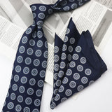 Riolio  2PCS Neck Tie Set Casual Floral Printed Neckties Oversized 9cm Luxury Striped Silky Neck Ties For Men Pocket Square Groom Hanky