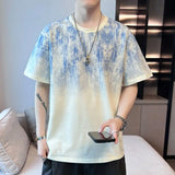 Riolio  New Men's Trendy Loose Fashion Student Short-sleeved Round Neck Sports Five-point Sleeve T-shirt
