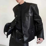 Riolio  Men Autumn Pu Leather Jacket Retro Motorcycle Band Nightclub Jacket Streetwear Fashion Youth Campus Versatile Top Men'S Clothing