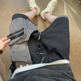 Riolio  Black and Gray Splicing Versatile Fake Two-piece Pocket Men's Summer New High Street Workwear Casual Shorts