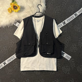 Riolio Summer Men's Outdoor Functional Vest V-Ne 3D ket Bal Vintage Workwear oulder Jaet Trendy Loose Fit Zipper