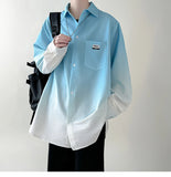 Riolio Men's shirt Gradient Plicated Long Sleeve Shirts Loose Korean Shirt Fashion Casual Oversize Shirt Coat High Quality Clothing