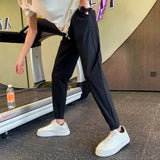 Riolio  New Summer High-end Casual Minimalist Design, High Waisted Drawstring Vertical Stripe Solid Color Harlan Pants for Men