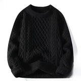 Riolio Men's Round Neck Sweater Solid Color Loose-fit Knitted Top For Autumn Casual Wear Inner Wear Sensible Style Knitwear