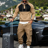 Riolio  Heavy men's velvet light luxury simple fashion hooded embroidered outdoor tooling commuter thermal sweater set
