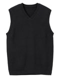 Riolio New Popular Preppy Style Men Sweater Vest Casual Knitted Streetwear Solid Color V Neck Waistcoat Leisure High Quality Knitwear