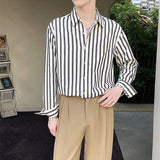 Riolio  Men's Clothing Premium Green White Striped Shirt Spring Summer Korean Style Loose Fit Draped Color Block Casual Trendy New