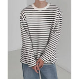 Riolio  Black White Striped Long Sleeve T-Shirt Men New Oversized T Shirt Loose Casual Korean Fashion Autumn Bottoming Shirt