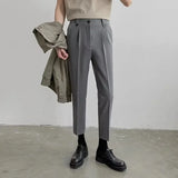 Riolio  Trendy Youth Men's Pants Straight Leg Suit Trousers Korean Style Slim Fit Casual Fashionable Nine Points