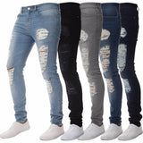 Riolio  Men Fashion Street Style Ripped Skinny Jeans Vintage Wash Solid Denim Trouser Mens Casual Slim Fit Pencil Denim Pants Hot Sale