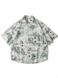 Riolio  Spring and Summer New Men's Short Sleeved Floral Shirt Cardigan Hawaii Style Loose Men's Short Sleeved Shirt