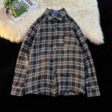 Riolio American Retro Plaid irt Men's Long Sve Loose Outerwear Casual Trendy Brand New 2024 Loose Fit Men's irt