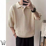 Riolio Summer Trendy Men and Women Hip Hop Knitted Polo Shirt American Couple Loose Retro Korean Personalized Casual T-shirt Top y2k