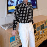Riolio  Summer Korean Long-sleeved Shirt POLO Collar Single-breasted Men's Letter Printing Fashion Casual Youth Trend Contrast Color