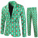 Riolio New Men Christmas Suit 2 Piece Fashion Men's 3D Printed Dress Blazer Jacket and Pants Single Breasted Thin Set