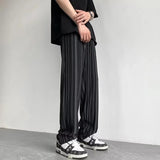 Riolio  Spring Summer New Elastic Waist Striped Contrast Color Straight Pants Man High Street Casual Loose Drawstring All-match Trousers