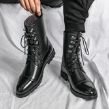 Riolio Men Lace Up High-top Boots Fashionable Outdoor Black Combat Boots