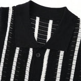 Riolio New British Business Men Striped Polo Shirt Light Luxury Hollow Out Knit Short Sleeve  T-shirts Loose Breathable Knitwear S-2XL