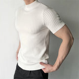 Riolio Men's Clothing Fashion Jacquarded Tops Luxury High Quality Knit O Neck Short-sleeved T-shirt Leisure Popular Retro Slim Knitwear
