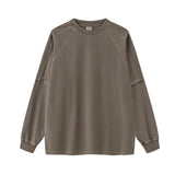 Riolio Oversized T Shirt Women Y2k Fake Two-piece Woven Striped Pure Cotton American Vintage Washed Long Sleeved T-shirt for Men