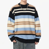 Riolio  Autumn Winter Warm Casual Pullovers Men Knitted Sweater Fashion Patchwork Striped Loose Hip Hop Knit Streetwear Pull On Sweaters