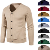 Riolio Autumn Men's Knitted Cardigan Thin V-neck Basic Elastic Slim Fit Thin Sweater Solid Color Casual Versatile Coat