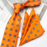 Riolio  2PCS Neck Tie Set Casual Floral Printed Neckties Oversized 9cm Luxury Striped Silky Neck Ties For Men Pocket Square Groom Hanky