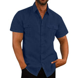 Riolio Cotton Linen Hot Sale Men Short-Sleeved Shirts Summer Solid Color Comfort Collar Casual Beach Style Plus SizeMale Shirts M-5XL