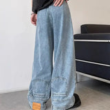 Riolio  Hong Kong Style Wide-leg Jeans for Men in Spring Autumn New Style Loose-fitting Trendy Pants