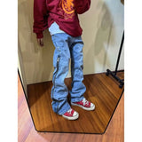 Riolio  American Spring and Autumn Street Men and Women Trendy Zipper Design Straight Tube Washed Jeans Couple Retro Casual Pants y2k