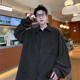 Riolio  Autumn Winter New Mens Long Sleeve Casual Corduroy Shirt Square Collar Loose Fit Classic Fashion Trendy Outdoor Comfort