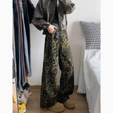 Riolio Trendy Leopard Print Jeans Man pants fasnion unisex American High Street Trousers Harajuku Style Baggy High Waist Casual Pants
