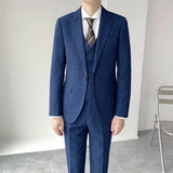 Riolio  New Men's Stylish Plaid Suit Three-Piece Set Dark Grid Pattern Smooth Western-Style Clothes Casual Scenario Chinese Origin
