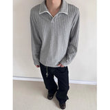 Riolio  Autumn Long Sleeved T-shirt Men Fashion Gray Black Casual Lapel T Shirt Streetwear Korean Loose Pleated T Shirt Mens Top M-3XL
