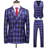 Riolio  Plaid Men's Business Casual Formal Wedding Dress Suit Three-Piece Set Large Size Trendy Checkered Westwear Casual Occasion