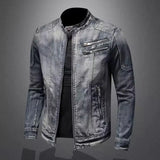 Riolio Denim Jackets Men Casual Stand Collar Moto Biker Outerwear Coats Mens Fashion Zippers Motorcycle Streetwear Jacket Male Clothes