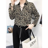Riolio  Leopard Print Men's Loose Premium Iron-Free Fashion Vintage Long Sleeve Printed Shirt
