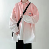 Riolio Men's shirt Gradient Plicated Long Sleeve Shirts Loose Korean Shirt Fashion Casual Oversize Shirt Coat High Quality Clothing