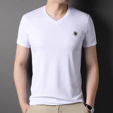 Riolio Silk V-Ne ort Sve T-irt Men's Pure Color Summer Ice Silk Feel High End Dad Clothes Faion Urban Busin Casual