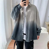 Riolio  Hong Kong Style Small Fresh Gradient Color Long-sleeved White Shirt Korean Style Trendy Shirt Men's Versatile Loose